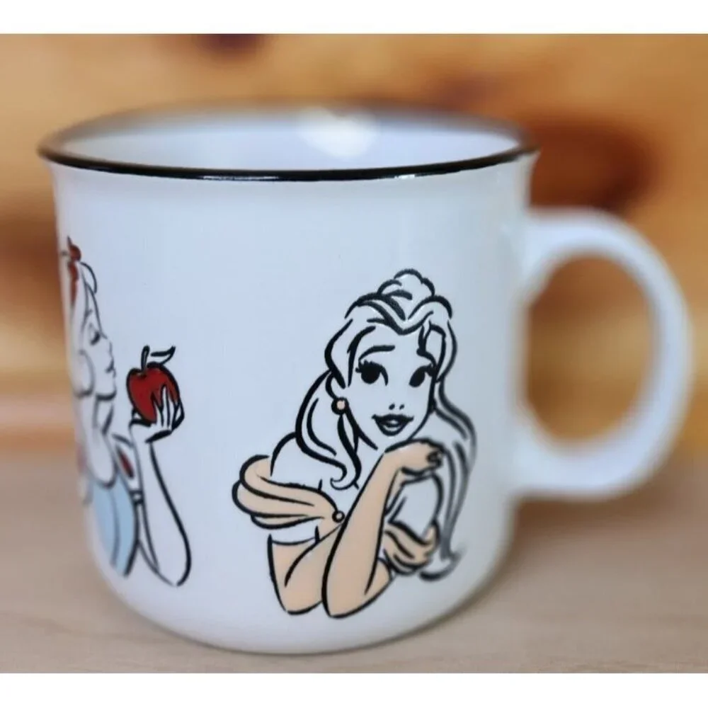 Disney Princesses White Ceramic Coffee Mug 20 oz Cup Debossed Characters EUC